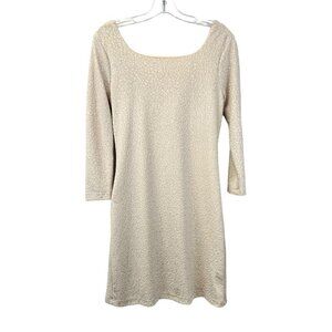 GB Gianni Bini 3/4 Sleeve Drape Back Shift Dress Champagne Shimmer Above Knee L